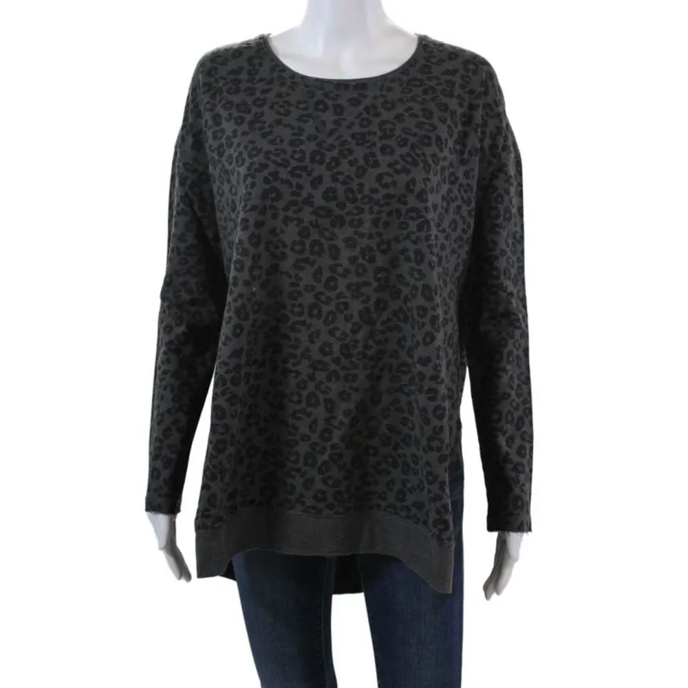Z Supply Womens Cotton Animal Print Oversized Long Sleeve Hoodie Gray Size XS